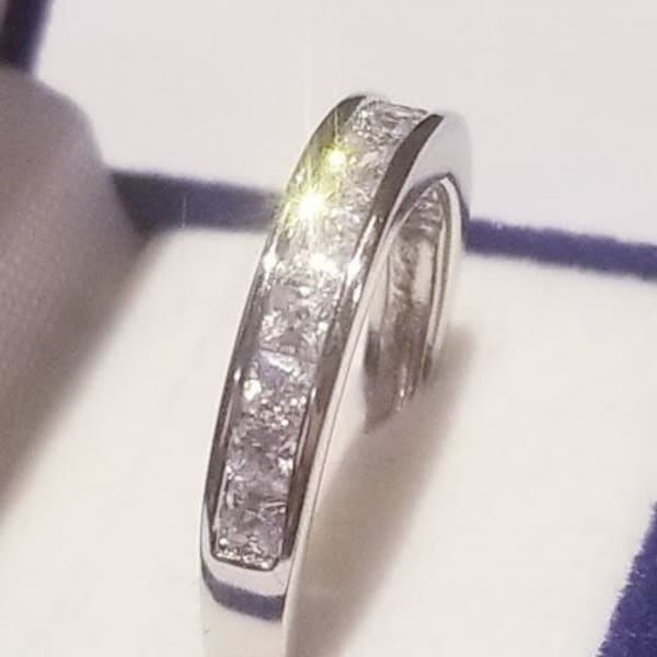 Princess cut VVS1 Moissanite Half eternity anniversary Band, bridal Wedding ring, Moissanite Diamonds in sterling silver, Wedding Band ring