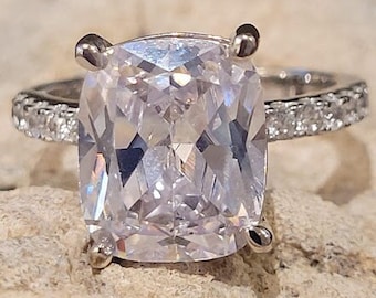 5 Ct Cushion cut Engagement Ring,bridal wedding ring set,half eternity band, Anniversary Ring,Sterling Silver,simulated Diamonds,wedding set