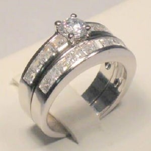 Princess Wedding set,Engagement ring set,half Eternity Band,cz Wedding ring set, Stainless Steel ring,Minimalist rings, womens wedding rings