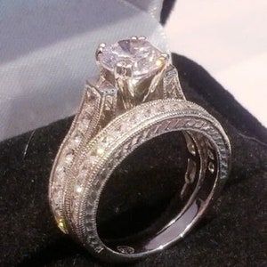 3.50 ct Princess Round Wedding Set Engagement Ring Antique Style Diamond Simulated 925 Sterling Silver Women&#39;s Bridal Set Half Eternity Ring