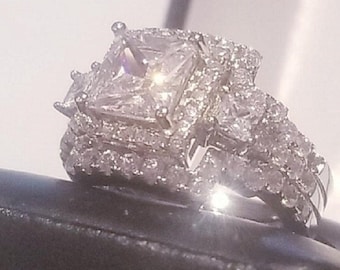 4.50 ct Princess Cut Wedding Ring Set Engagement Ring Wedding Band Diamond Simulated 925 Sterling Silver Women's Bridal Set Eternity Ring