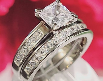 2.50 Ct Princess Cut Engagement Ring Wedding Set, Sterling Silver, Diamonds simulated, Bridal wedding set, Womens promise ring,Proposal ring