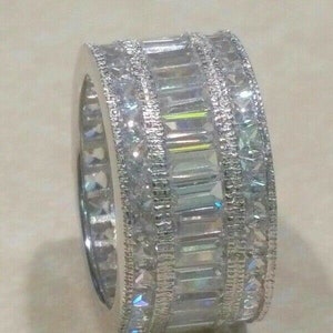 3 Ct Womens Eternity Band, Baguette ring, Womens Wedding band, simulated Diamonds, Sterling silver, Statement ring, womens wedding ring