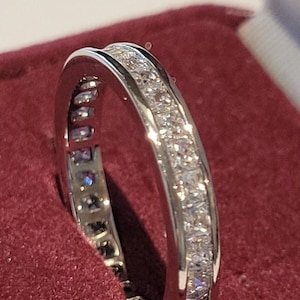 Princess eternity band, Channel set wedding band, stackable ring, Simulated Diamonds, 925 Solid sterling, princess cut bridal eternity ring