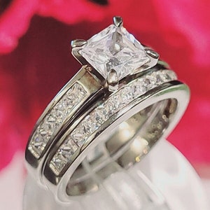 2.50 Ct Princess Cut Engagement Ring Wedding Set, Sterling Silver, Diamonds simulated, Bridal wedding set, Womens promise ring,Proposal ring