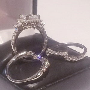 4.50 ct Princess cut Double Halo Wedding Engagement Ring Ring Set Wedding Band Diamond Simulated Sterling Womens Bridal Set Eternity Ring