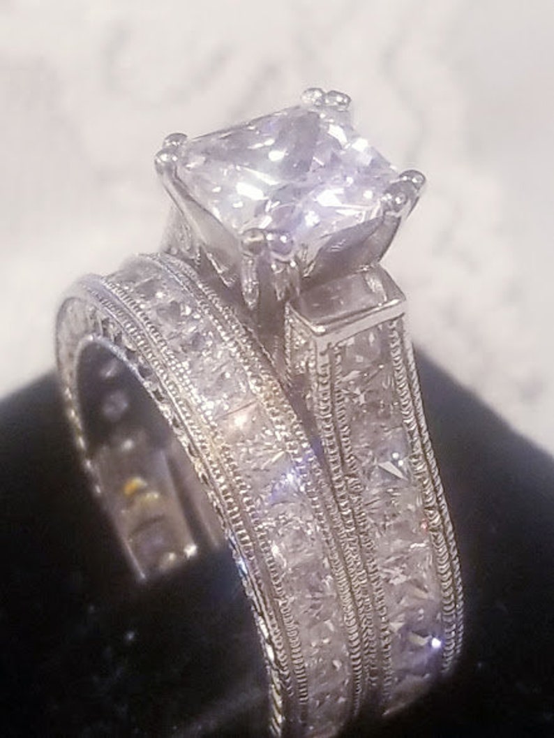 3 Ct Princess Wedding Ring Set Engagement Ring Wedding Band Diamond ...