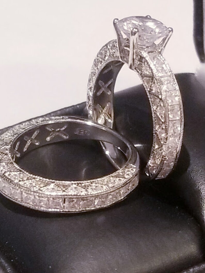 3.50 Ct Princess Wedding Set,engagement Ring Wedding Band,antique Style ...