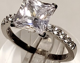 Clearance Sale 3 Ct Princess Solitaire Engagement ring Bridal Promise ring cz stainless steel Anniversary gift Travel Wedding ring