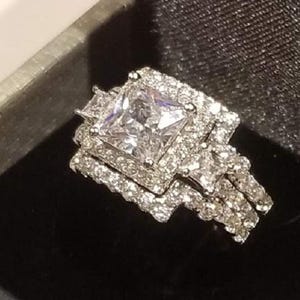 4.50 ct Princess Cut Wedding Ring Set, Engagement Ring, Wedding Band, Diamond Simulated Sterling Silver, Womens Bridal Set, Anniversary Ring