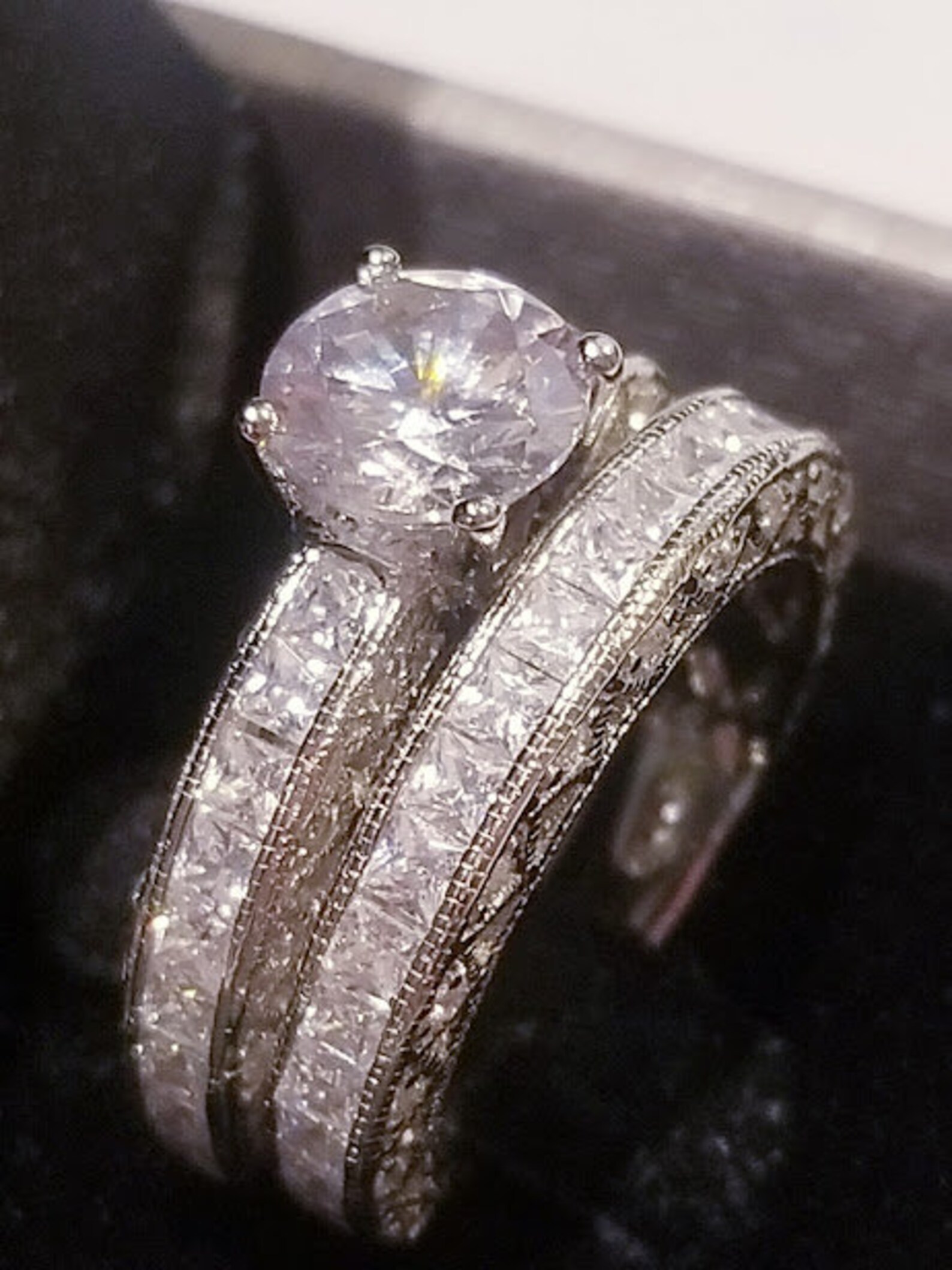 3.50 Ct Princess Wedding Set,engagement Ring Wedding Band,antique Style ...