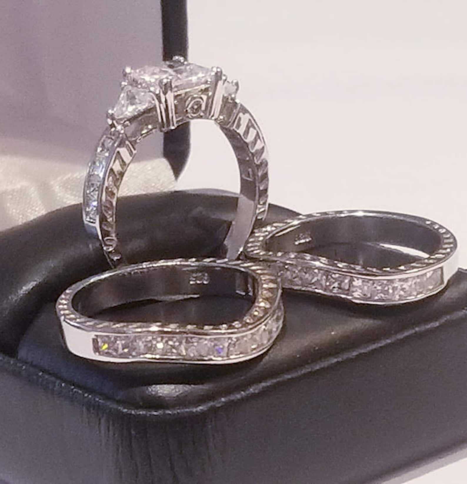4 Ct Princess Cut Engagement Ring Double Band Wedding Ring Set Diamond 4 Ct Princess Cut Engagement Ring Double Band Wedding Ring Set Diamond