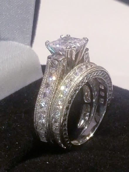 3.00 Ct Princess Cut Engagement Ring Wedding Set 14k White Gold Finish ...