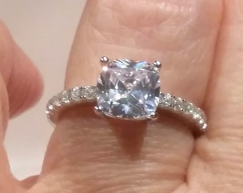 2.50 ct Cushion cut Solitaire Engagement Ring,Wedding Ring, Bridal Promise ring, Diamond Simulants, Anniversary Gift, 925 Sterling silver