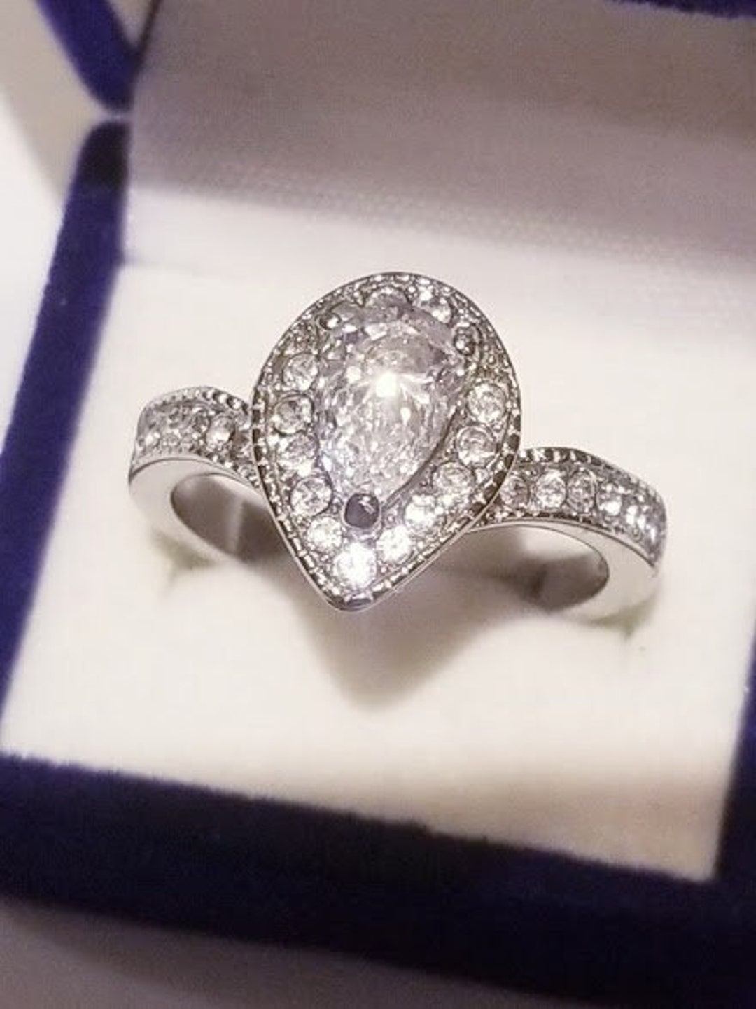 Marimor Jewelry 1.08 Ct Pear Cut CZ Halo Engagement Ring - Stainless Steel (Sizes 5-10)