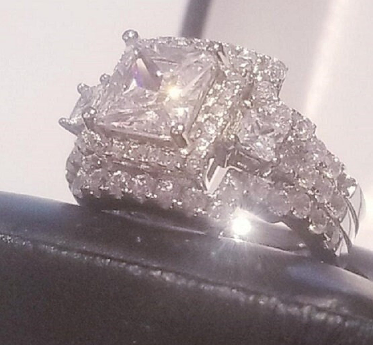 His & Hers 925 Sterling Silver Simulated Princess Cut Wedding Ring Set – Engagement Rings, Clear Simulated Diamonds, SunEE Jewelry