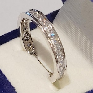Princess cut Eternity Band, Stackable rings, Bridal Wedding ring, ring guard style,Diamond simulants, 925 Sterling Silver, Channel setting