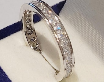 Princess eternity band, Princess Wedding ring, Stackable princess band, ring guard, cz Stainless Steel,Channel set eternity, Travel Jewelry
