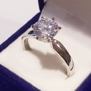 Moissanite Diamond Ring - Sterling Silver - Engagement Ring - Promise Ring - Minimalist Style - Solitaire Setting - Round Moissanite