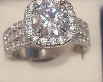 Clearance 3.50 Ct Round cut Halo Solitaire, Engagement ring, Wedding ring, Promise ring, Round cz Stones, White gold plated, proposal ring