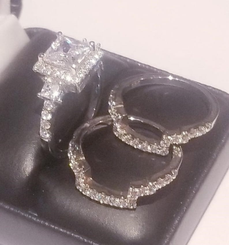 4.50 Ct Princess Cut Wedding Ring Set, Engagement Ring, Wedding Band ...
