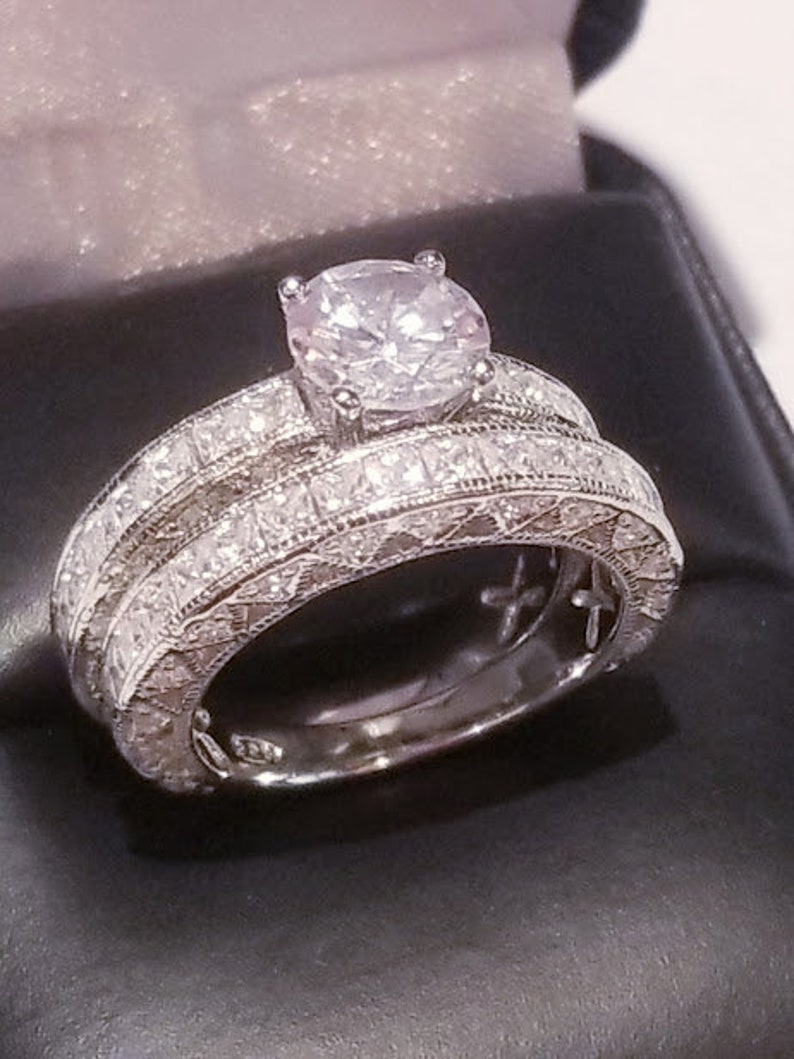 3.50 Ct Princess Wedding Set,engagement Ring Wedding Band,antique Style ...