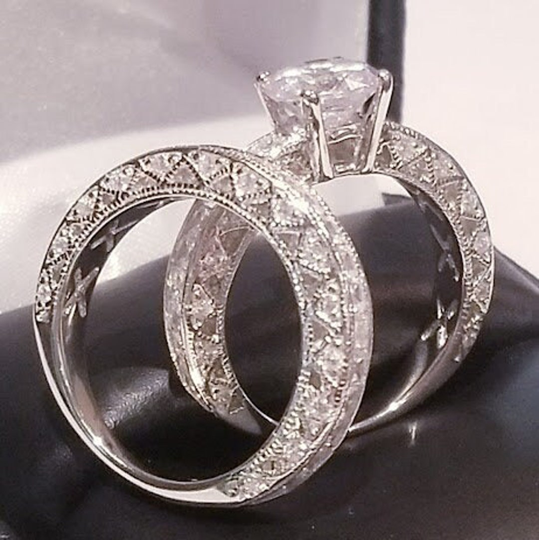 3.50 Ct Princess Wedding Set,engagement Ring Wedding Band,antique Style ...