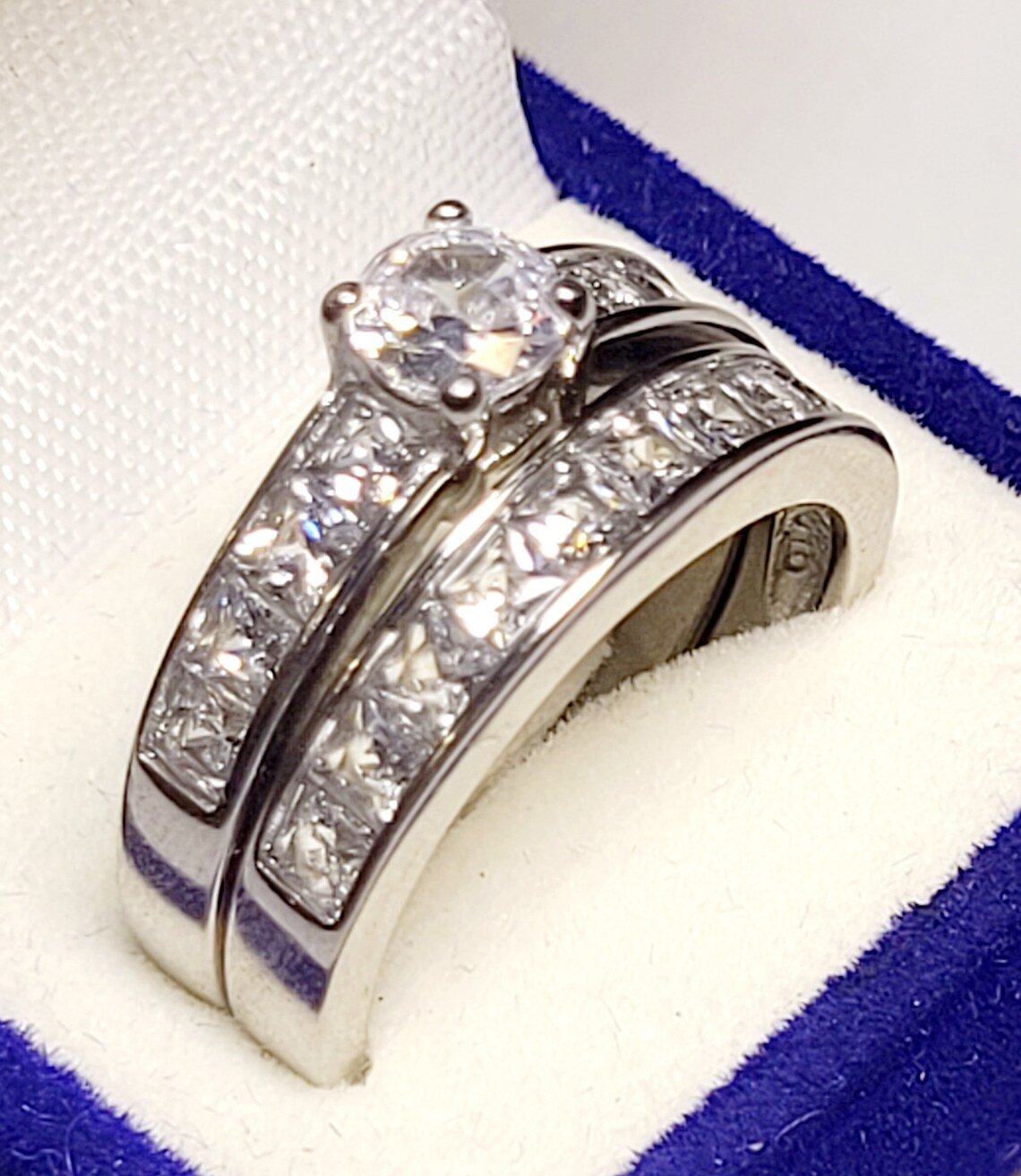 Princess Wedding Set,engagement Ring Set,half Eternity Band,cz Wedding ...