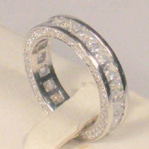 2.50 Ct Princess cut Channel set Eternity Band, Wedding ring, Womens bridal ring, Simulated Diamonds, sterling silver, White Gold finish