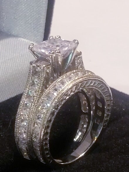 3.00 Ct Princess Cut Engagement Ring Wedding Set 14k White Gold Finish ...
