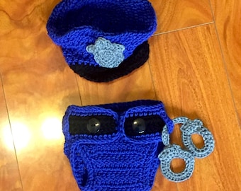 Crochet Baby Police Officer Costume Blue or Pink!