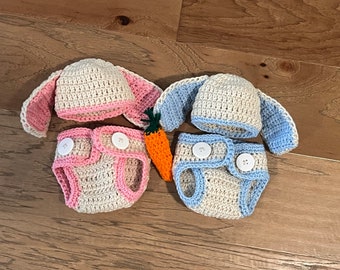 Crochet Baby Bunny outfit with crochet carrot