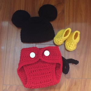 Gehäkelte Mickey inspiriertes 3-teiliges Babykostüm