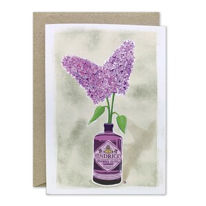 Geïllustreerde Lilac Bloemen in De Lege Kaart van de Groet van de Fles van de Gin