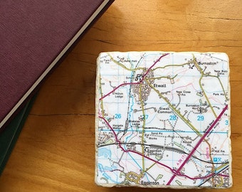 Personalised Map Coaster (check map in stock prior to purchase) - Fathers Day / gift for her / mother / grandparent / anniversary / wedding