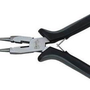 May include: Black and silver beading pliers with black rubber handles. The pliers have a spring-loaded action and are designed for jewelry making.