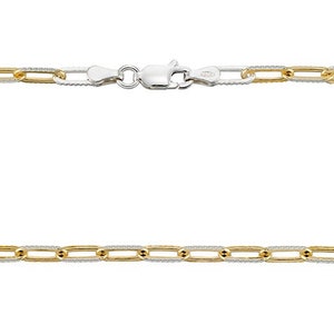 Pave Paper Clip Chain Necklace and By the foot - Sterling Silver Gold Plated Two Tone - 3.3 x 8.8mm - 3031-4PFY