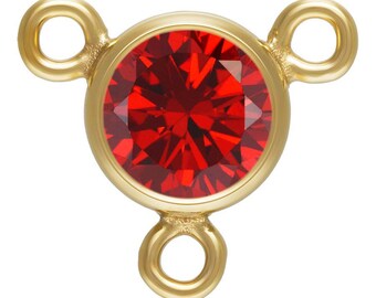 Birth Stone 3-Way "Y" Circle Connector 4mm Bezel Cubic Zirconia (CZ) - Gold Filled - 12 Birth Months