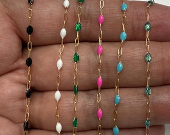 14K Gold Filled Enamel with paper clip Chain By the Foot - 8 colors- Gold Filled (GF)