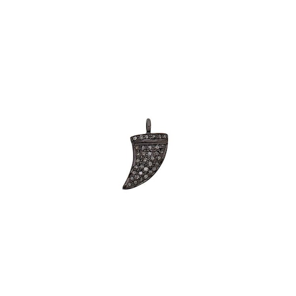 Pave Diamond Small Shark Tooth Charm Pendant 925 Sterling Silver -17 x 8mm 303431PD