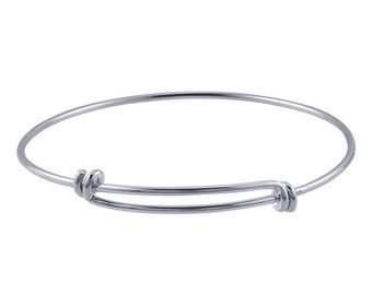 Expandable/Adjustable Charm Bangle Bracelet - Silver Plated w/E Coating