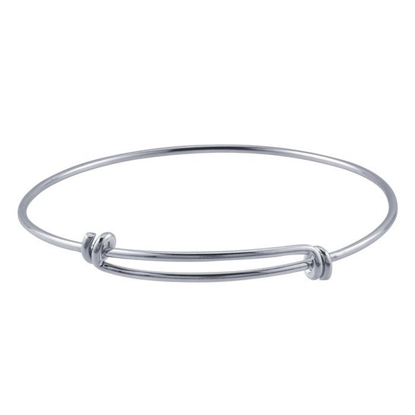 Expandable/Adjustable Charm Bangle Bracelet - Silver Plated w/E Coating