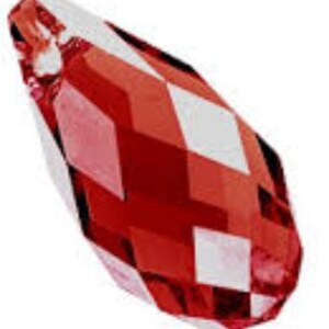 May include: A red faceted teardrop crystal pendant with a clear center.