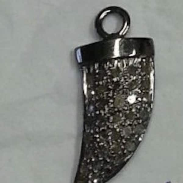 Sterling Silver Pave Diamond Shark Tooth Charm. 10x29mm - 303415PD