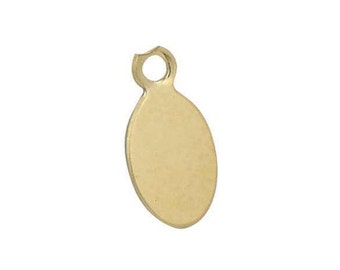 May include: A gold-colored oval charm with a small loop at the top. The charm is smooth and has a shiny finish.