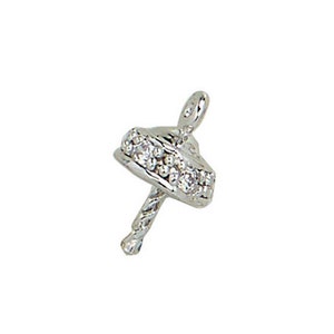 Sterling Silver Rhodium Plated Bead Cap Hooplet with (CZ) Cubic Zirconia 4.82mm x 8.19mm (SS Item #303346SCZ)