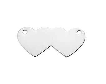 Flat Double Heart Connectors 8.1 x 18.2mm - (302211CN) - Sterling Silver