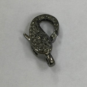 Pave Diamond Lobster Clasp with Ring -- 13mm x 20mm Antique Finish over 925 Sterling Silver 303702PDC