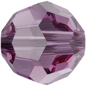 May include: A faceted purple glass bead with a round shape and a shiny finish.
