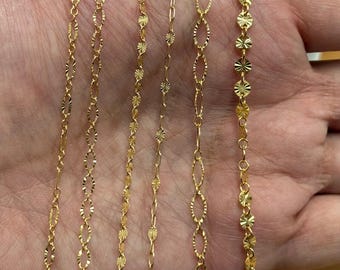 Gold Filled Starburst Pattern Chains By the Foot - 6 styles